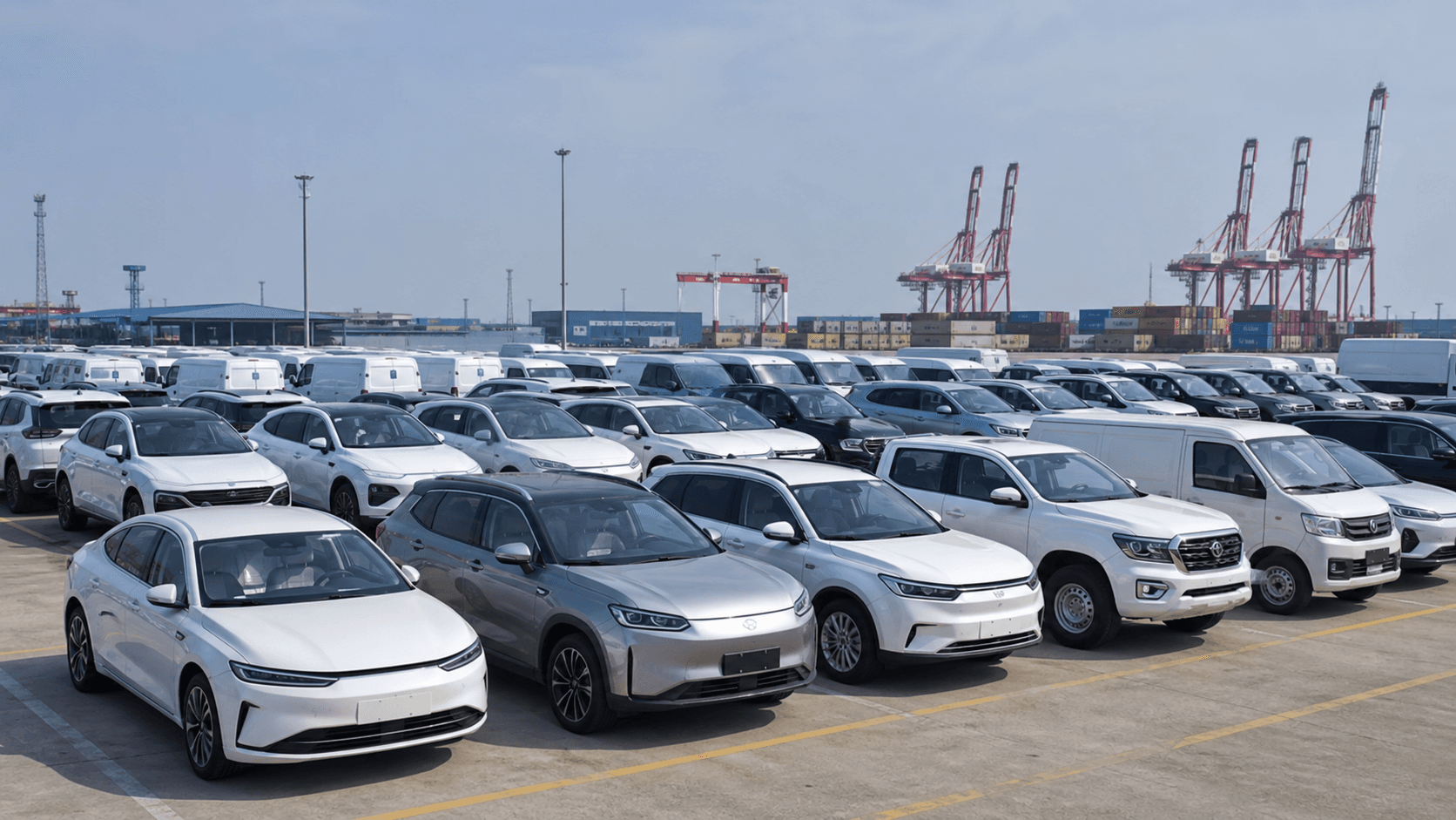 Vehicles staged in an export sourcing yard